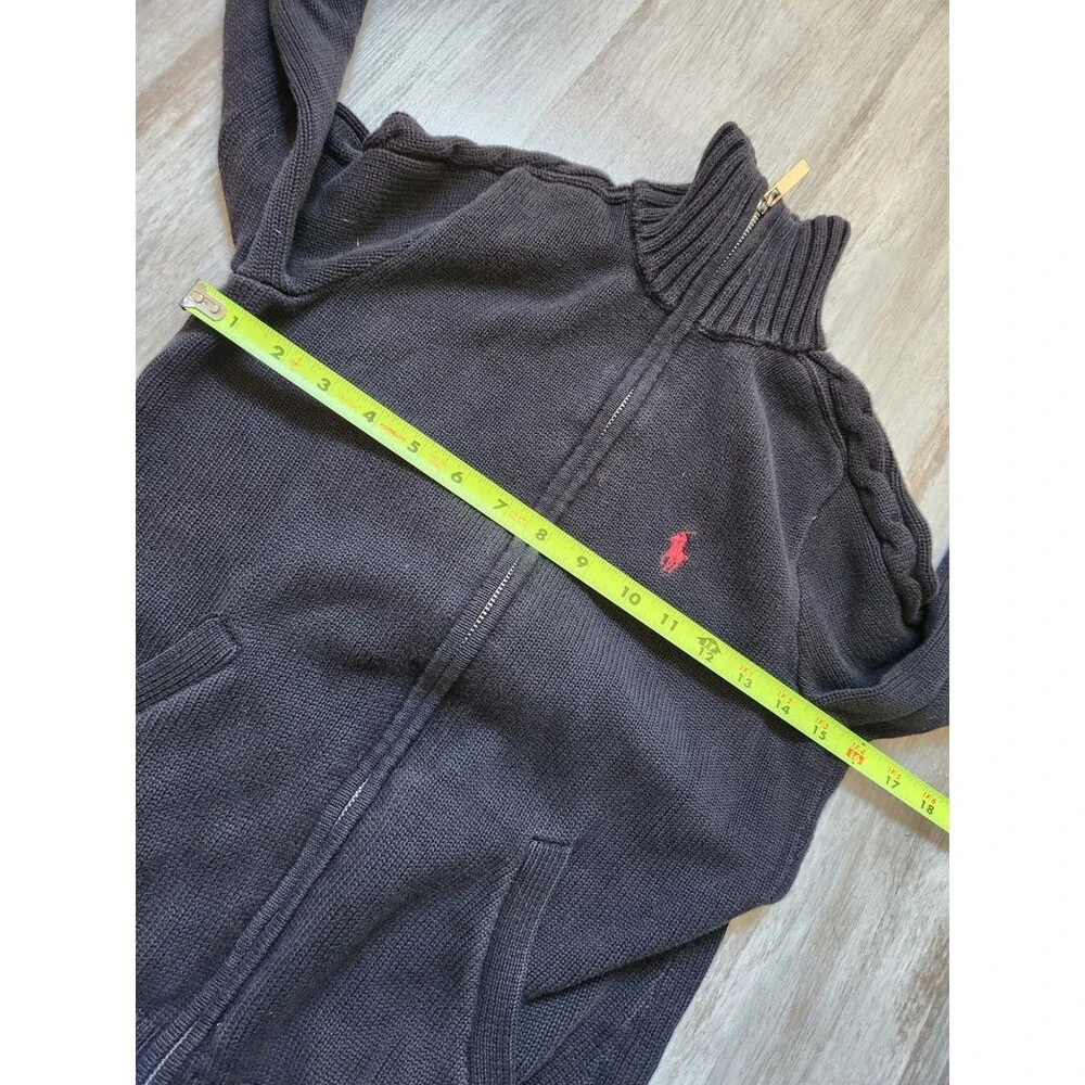 VTG Ralph Lauren Full Zip Sweater Black High Neck Knit Heavyweight Youth L GUC